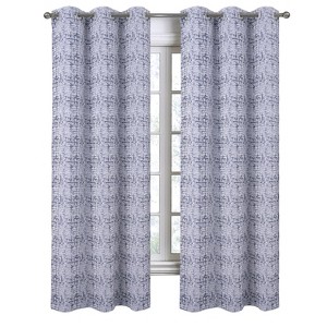 RT Designers Collection Luca Jacquard Grommet Curtain Panel Pair 36" x 84" Navy - 1 of 4
