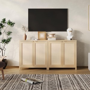 Farmhouse Buffet Cabinet with Rattan Doors - Storage Sideboard with Adjustable Shelves for Dining Room, Kitchen & Entryway - 1 of 4
