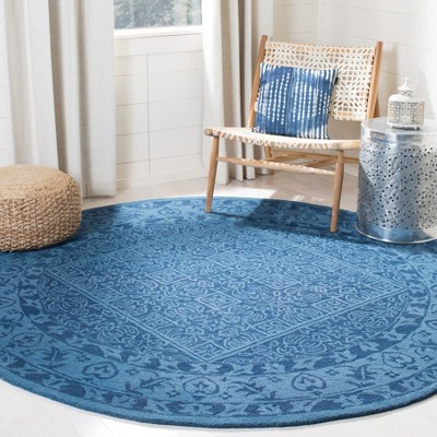 Hand-Tufted Luxe Navy Blue Wool 7' Round Area Rug
