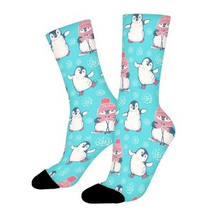 Cute Penguin Women Printed Crew Socks Funny Funky Socks Soft Polyester Novelty Gifts for Artists Men - 1 of 1