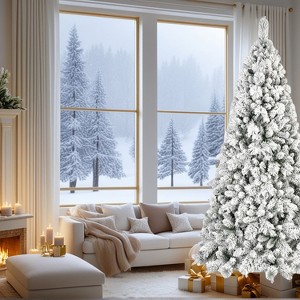 Resenkos Artificial 8ft Flock LED-lit Christmas Tree with 1445PVC/Hard Needle Mixed Branch Tips - 1 of 4