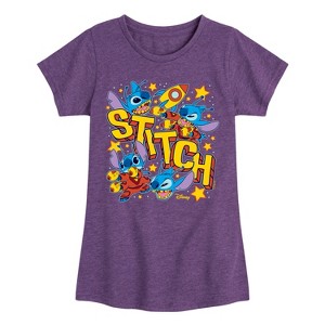 Girls' - Lilo and Stitch - Stitch Space Stickers Fitted Short Sleeve Graphic T-Shirt - 1 of 3