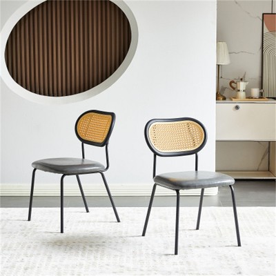 SKRAN Set of 2 Modern Simple Style Dining Chair, PU leather Black Metal Pipe ＆ PP Back Dining Room Furniture Chair for Kitchen, Home