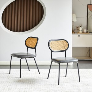 SKRAN Set of 2 Modern Simple Style Dining Chair, PU leather Black Metal Pipe ＆ PP Back Dining Room Furniture Chair for Kitchen, Home - 1 of 4