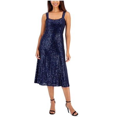 Anne Klein Womens Scooped Neck Sequin Midi Dress
