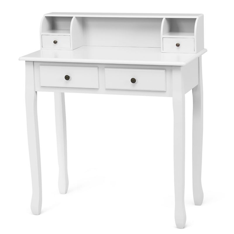 Costway Writing Desk Mission White Home Office Computer Desk 4 Drawer White\Black\Pink, 1 of 11