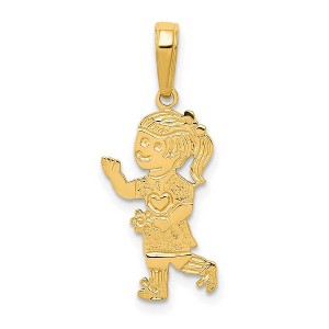 Black Bow Jewelry 14k Yellow Gold Girl Walking with Flowers Pendant, 10mm - 1 of 4