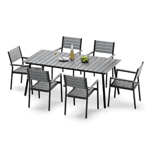 Crestlive Products Outdoor Dining Set Patio Dining Table Wooden-Like Top and Aluminum Frame Umbrella Hole - 1 of 4