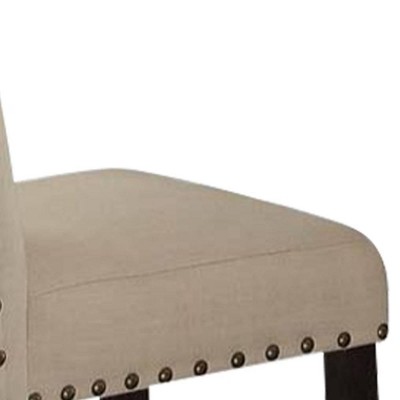 Beige Linen Upholstered Parsons Side Chair with Metal Nailhead Trim