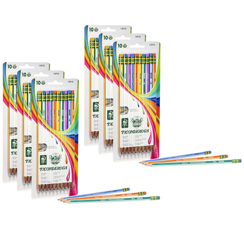 Ticonderoga® Pencils, #2 Soft, Neon Stripes, Presharpened, 10 Per Pack, 6 Packs, 1 of 7