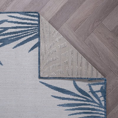 Navy Floral Tropical Reversible Flatwoven Synthetic Rug - 2'x7'