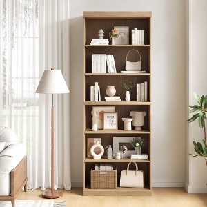 Wooakway 82"H Modern Wooden Decorative Combination Storage Cabinet Doorless Versatile for Entryway Living Room Hallway Black - 1 of 4