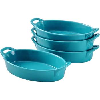 Bruntmor 8" x 5" Oval Ceramic Deep Dish Pie Pan - Blue - Set of 4
