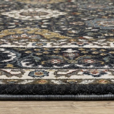Navy and Gold Persian Style Microfiber Runner Rug