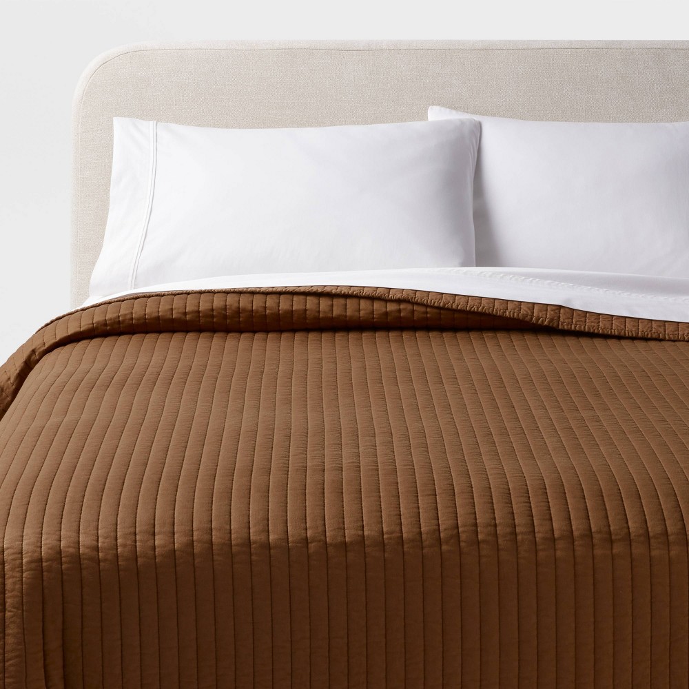 Photos - Bed Linen King Washed Cotton Sateen Quilt Light Brown - Threshold™