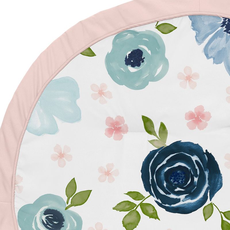 Sweet Jojo Designs Girl Baby Tummy Time Playmat Watercolor Floral Blue Pink and White, 4 of 6