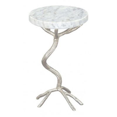 Joel Side Table in White & Silver 22"H – Modern Natural Marble Top & Electroplated Metal Base by Zuo Modern