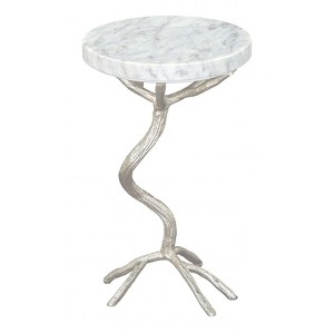 Joel Side Table in White & Silver 22"H – Modern Natural Marble Top & Electroplated Metal Base by Zuo Modern - 1 of 4
