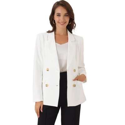 INSPIRE CHIC Women's Casual Fit Notched Lapel Double Breasted Plaid Formal Blazer
