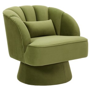 Modern Swivel Barrel Accent Chair, 360 Degree Velvet Upholstered Armchair, Striped Backrest, Comfy Lounge Chair for Living Room Bedroom Reading Nook - 1 of 4