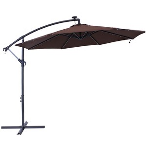 Sunnydaze Outdoor Cantilever Offset Patio with Solar LED Lights, Crank, and Cross Base - 10' - 1 of 4