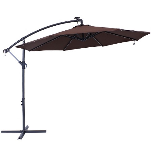 Sunnydaze Outdoor Steel Offset Solar Patio Umbrella With Led Lights