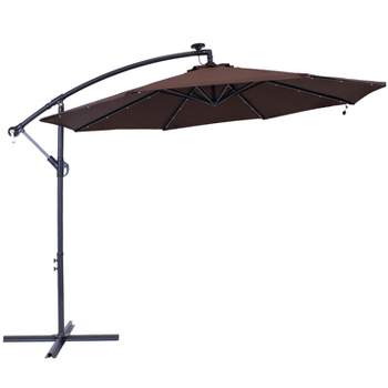 Sunnydaze Outdoor Cantilever Offset Patio with Solar LED Lights, Crank, and Cross Base - 10'