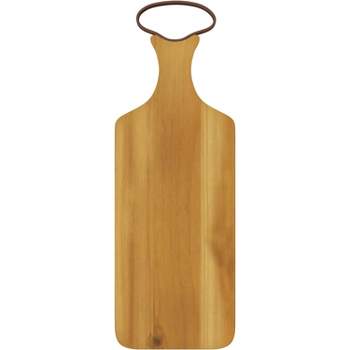 American Atelier Acacia Wood Cutting Board with Leather Handle, 17 x 5.5