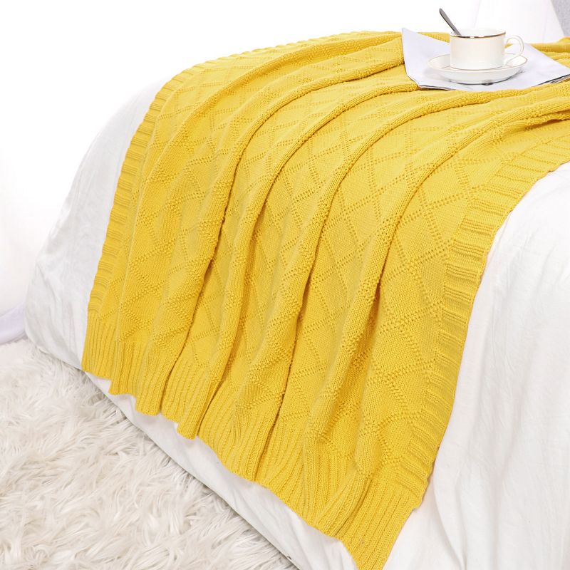 PiccoCasa 100% Cotton Knit Throw Blanket Soft Lightweight Decorative Knitted Blankets, 4 of 9