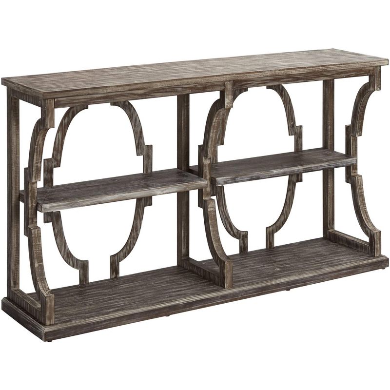 Crestview Collection Stockton Farmhouse Rustic Chestnut Wood Console Table 64" x 15" with Bookshelf Brown 3-Tier for Living Room Bedroom Bedside House, 1 of 10