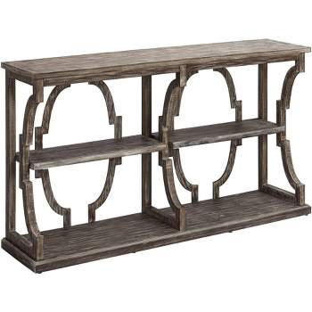 Crestview Collection Stockton Farmhouse Rustic Chestnut Wood Console Table 64" x 15" with Bookshelf Brown 3-Tier for Living Room Bedroom Bedside House