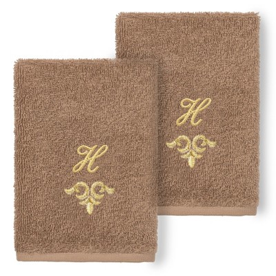 Linum Home Textiles 100% Turkish Cotton MONICA Gold Thread 2PC Embellished Washcloth Set