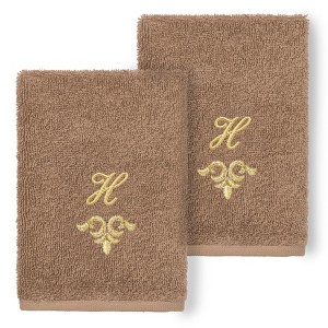 Linum Home Textiles 100% Turkish Cotton MONICA Gold Thread 2PC Embellished Washcloth Set - 1 of 3