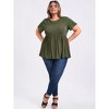 GRACE & GRANDEUR Women's Plus Size Eyelet Embroidery Crew Neck Ruffle Hem Cinched Waist Short Sleeve Babydoll Blouses - 2 of 4