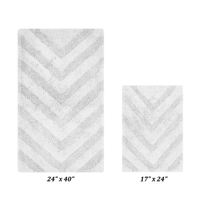 Hugo 2-Piece Bath Rug Set 100% Premium Cotton Tufted Chevron Pattern Bathmats for Bathroom, Super Soft Absorbent Machine Washable