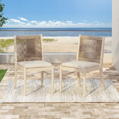 NicBex Set of 2 Outdoor Dining Chair,Modern Patio Dining Chairs with Woven Rope Decoration,Armless Wood Chairs Suitable for Patio,Garden,Beige Yellow