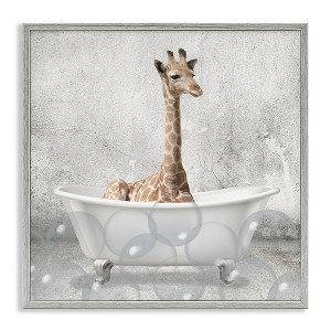 Stupell Industries Baby Giraffe Bath Time Framed Giclee Art, Gray, 24" x 24" - 1 of 4