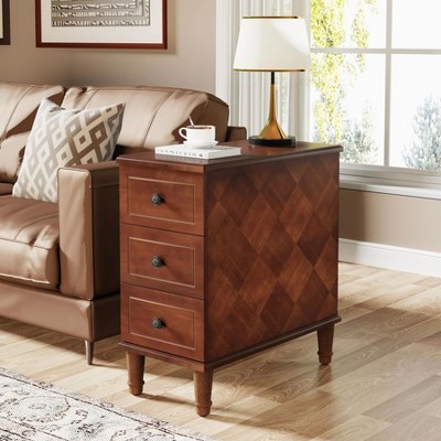 Hommoo Wood Nightstand, Fully Assembled Narrow Side Table with 3 Drawers