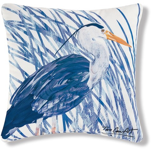 Linen Blue Heron Throw Pillow