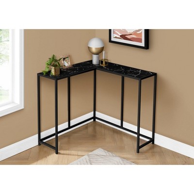 Black Marble and Metal Rectangular Corner Console Table with Storage