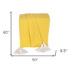 HomeRoots 50" X 60" Yellow Woven Cotton Throw Blanket with Tassels - 3 of 4