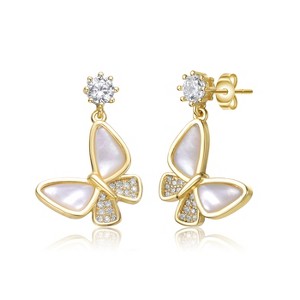 Delicate 14K Gold Plated Drop Earrings Featuring Mother of Pearl and Sparkling Cubic Zirconia in a Graceful Butterfly Design for a Touch of Elegance - 1 of 2