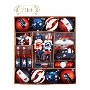 70-pc USA Flag Inspired Patriotic Ornament Set, Red White Blue Baubles| OrnamentallyYou - 1 of 4