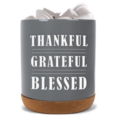 Elanze Designs Thankful Blessed Grey X-Large Cork Bottom, Kitchen Counter, Ceramic Stoneware, Coffee, Tea and Hot Chocolate, Machine Brewing, K