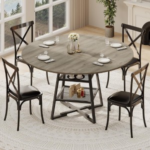 47-Inch Round Dining Table Set for 4-6 - Wooden Kitchen Table with Metal Base & Storage Shelf, Circle Dining Room Table(Only Table) - 1 of 4