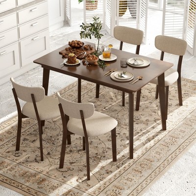 Brown Rubber Wood Dining Table for Four with Veneered MDF Top