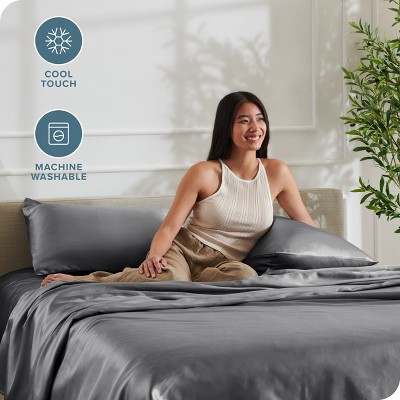 Queen Gray Satin Deep Pocket Sheet Set
