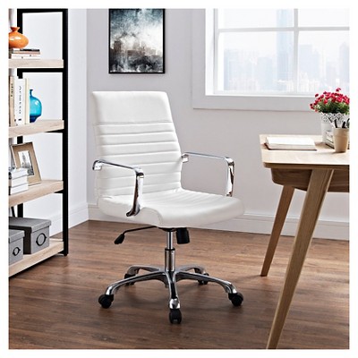 White Ergonomic Vinyl Swivel Office Chair with Fixed Arms