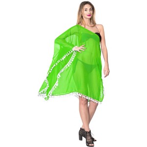 HAPPY BAY Women's Summer Vacation Swimwear Short Swim Suit Loose Beach Wear Bathing Suit Cover-up Beach Dress for Women 1X-2X Green Solid - 1 of 4