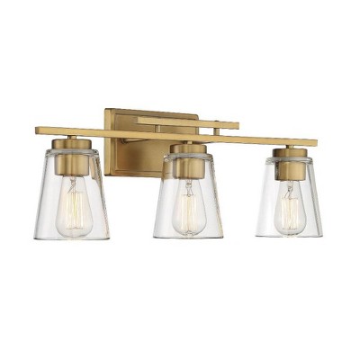 Warm Brass and Clear Glass 3-Light Vanity Fixture